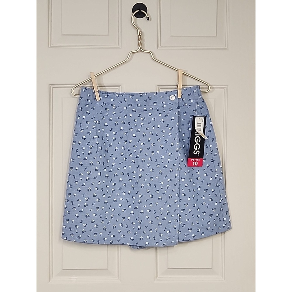 Vtg Briggs‎ Women's Petite Sz 10 Blue Floral Skirt Zip Skort 1980's 90's ~ NWT